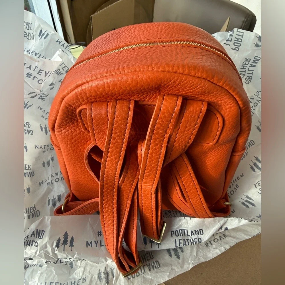 Portland‎ Leather Goods Mini Backpack Orange Pebbled Full Grain Leather Bag